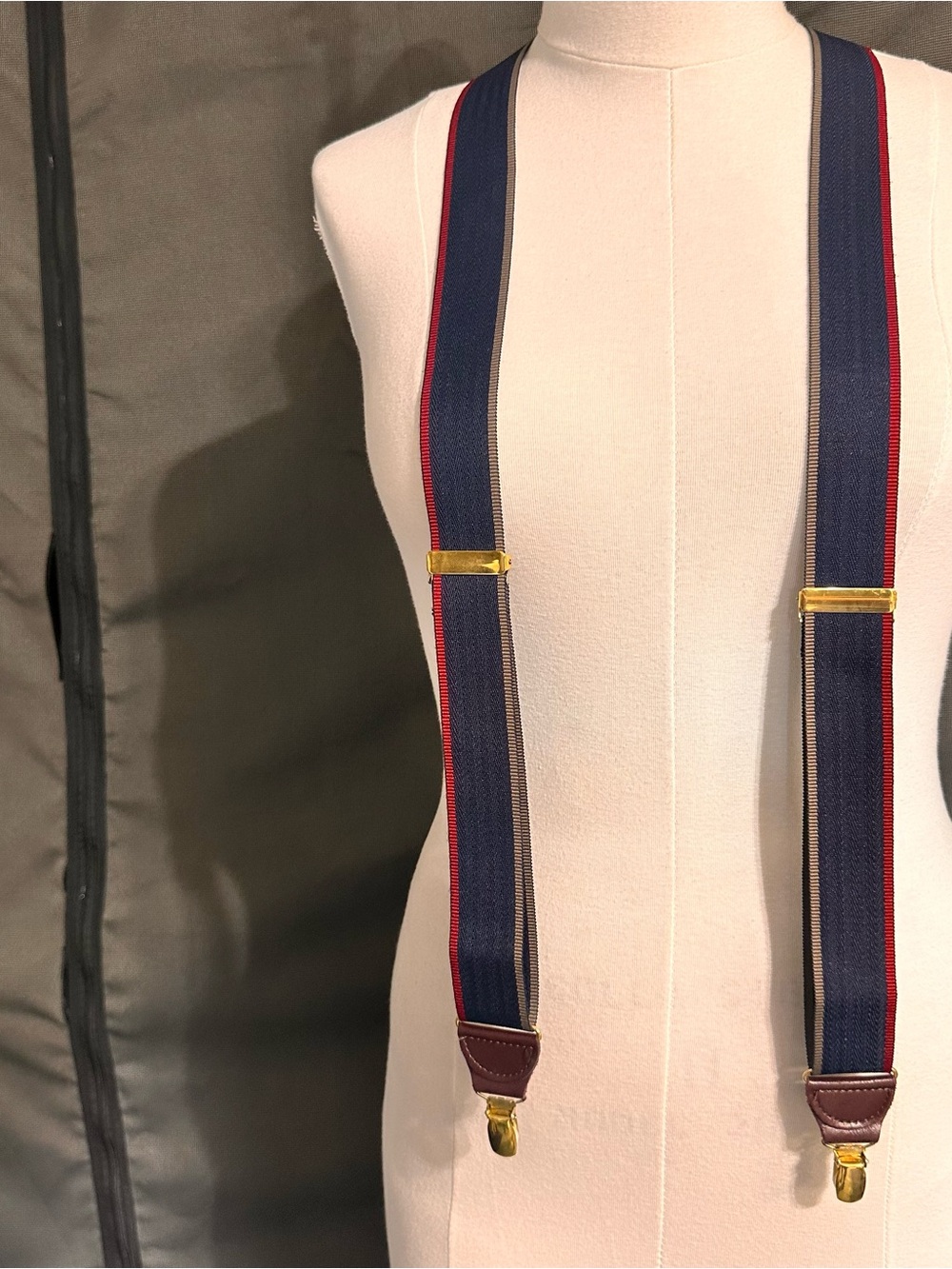 Men's Navy Blue Red-Trim Suspenders cas